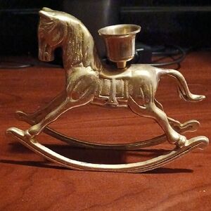 Source Unknown Gold Rocking Horse Sculpture